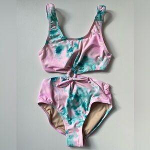 Shade Critters Girl’s Cinched Ring Monokini Swimsuit - Preppy Tie-Dye - Size 10